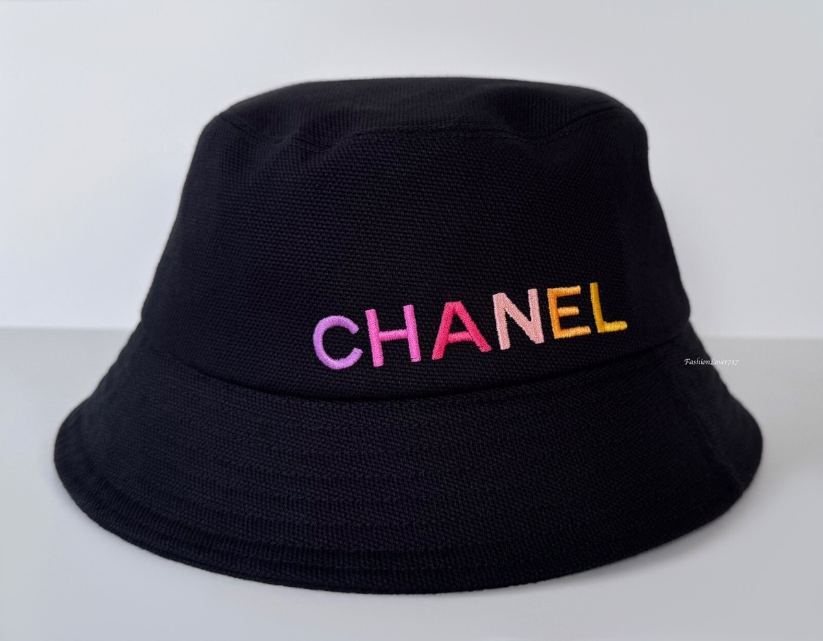 2024 24C CHANEL BLACK MULTICOLOR EMBROIDERY BUCKET CLOCHE HAT M