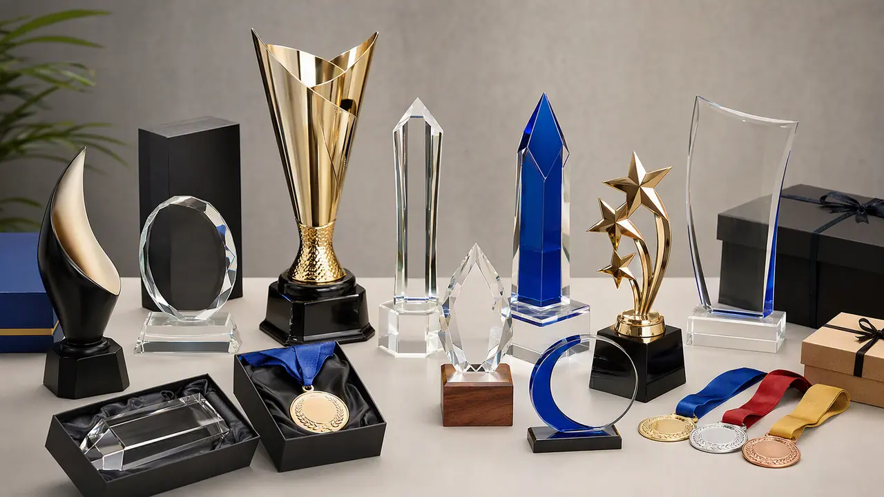 Custom trophies, medals, plaques, and presentation packaging compared by product format