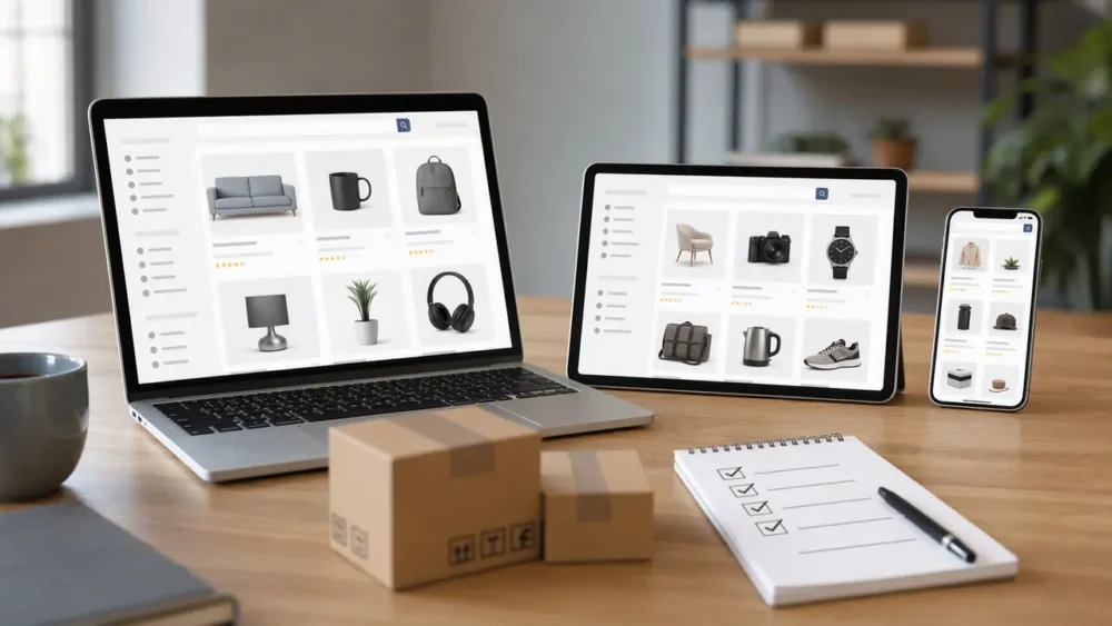 Buyer comparing product variations, specifications, seller information, and shipping terms before ordering