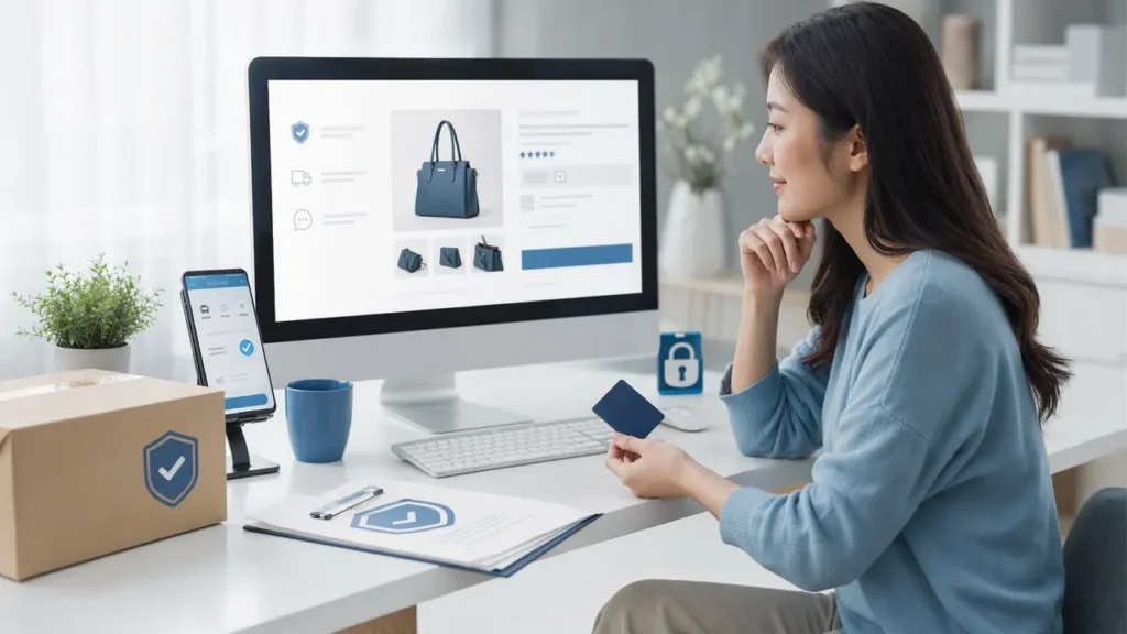 Buyer reviewing product reviews, seller messages, and order records before checkout
