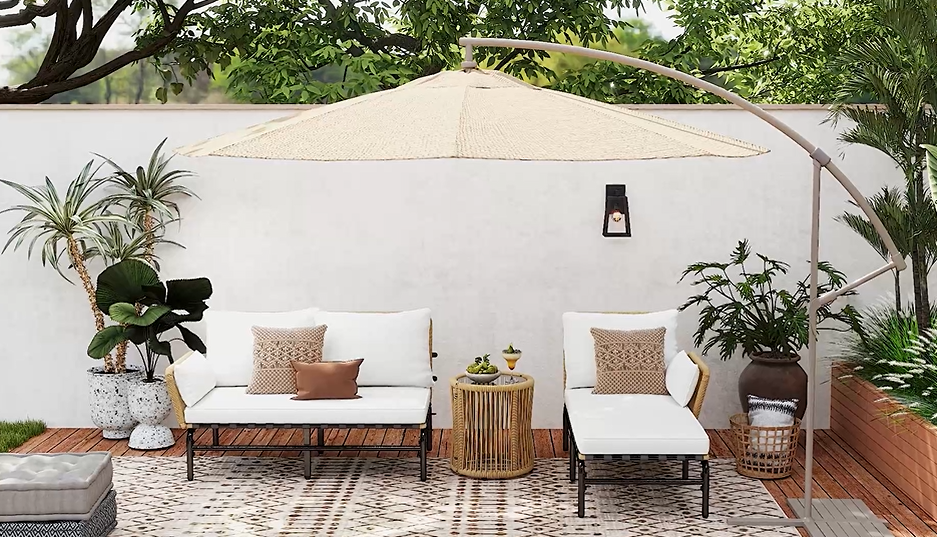 Amazon.com: Yaheetech 3 Pieces L-Shaped Conversation Set, Outdoor Patio Furniture Set | w/Detachable Lounger, Thick Cushions, Glass Side Table for Patio, Backyard, Porch, Garden : Patio, Lawn & Garden