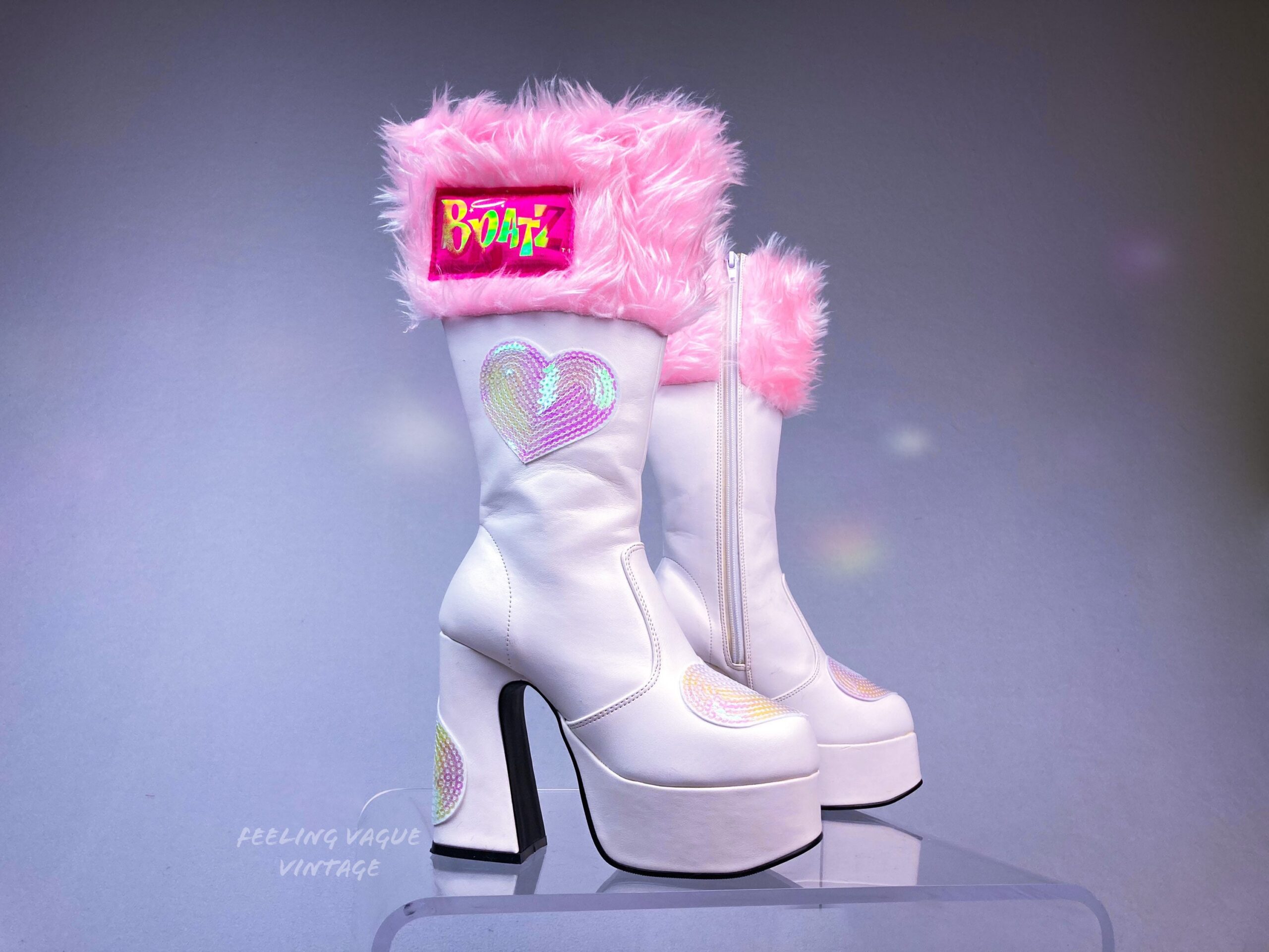 Bratz Fuzzy Pink Fur Sequin Hearts Platform Chunky Heel Boots Size 5.5 - Etsy