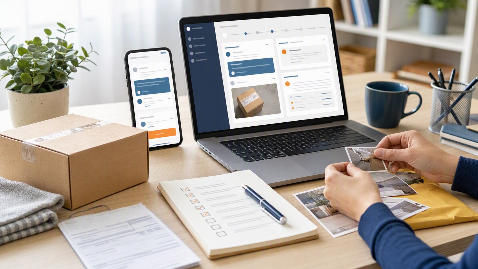 Buyer updating an order dispute with package photos, seller messages, tracking records, and evidence before submitting changes