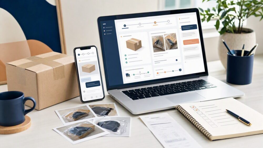 Buyer reviewing an order, parcel photos, return evidence, seller messages, and refund details before submitting a request