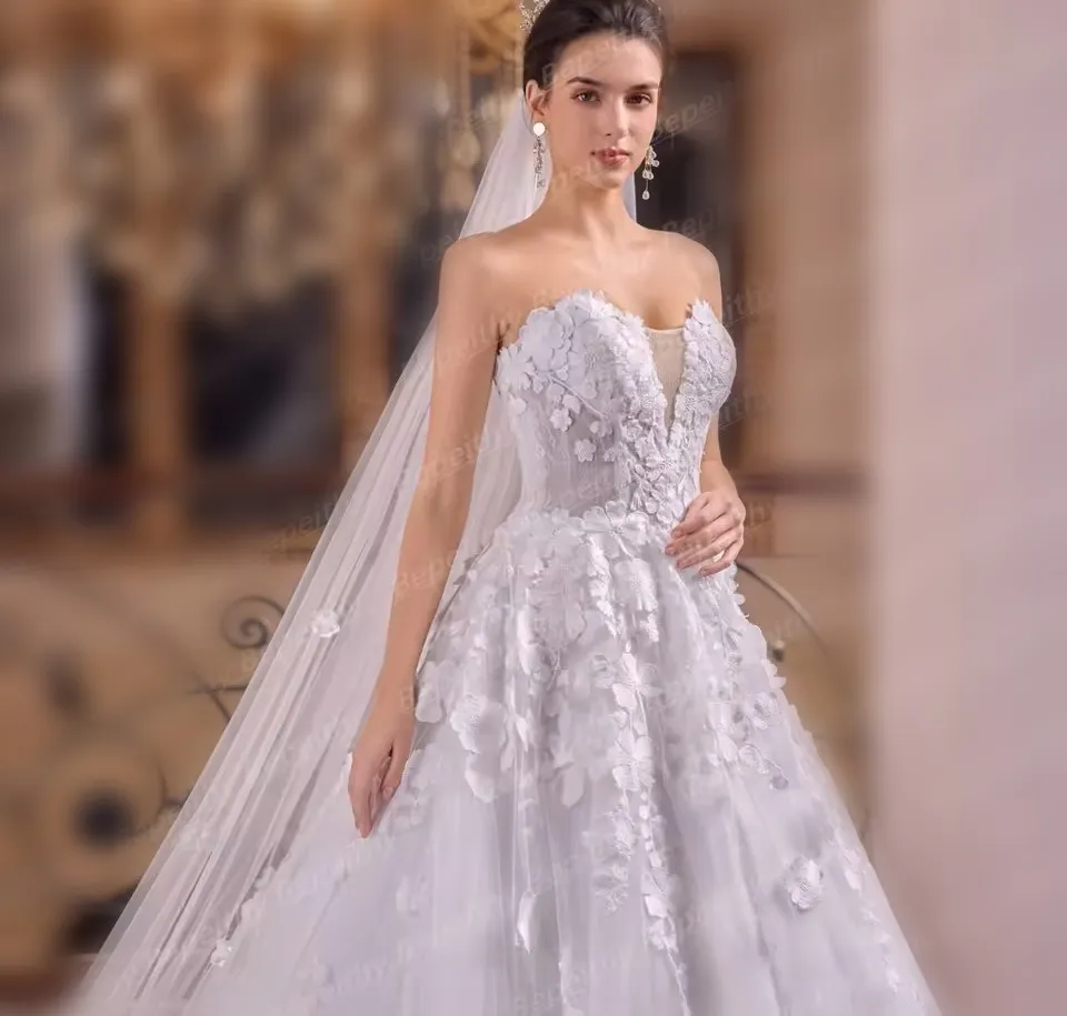 2027 Beach Sweetheart A Line Flowers Wedding Dresses For Women Sleeveless Vintage 3D Flowers Lace Bride Plus Size Bridal Gown Vestidos De Noiva