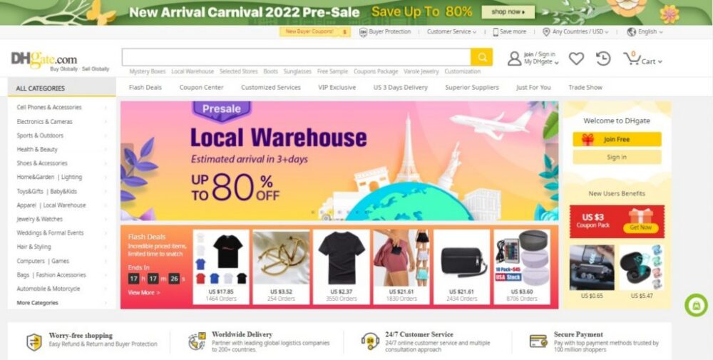 Legacy DHgate marketplace homepage
