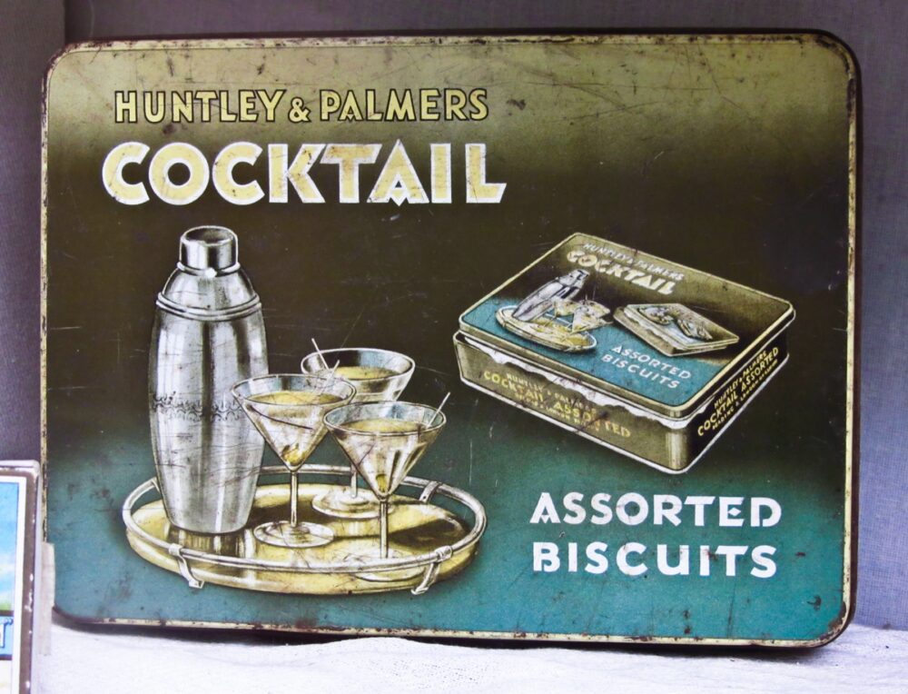 Round biscuit tin on a bench