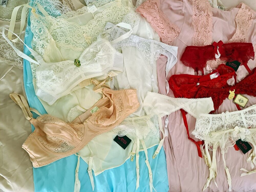 Retail display of bras and lingerie on hangers