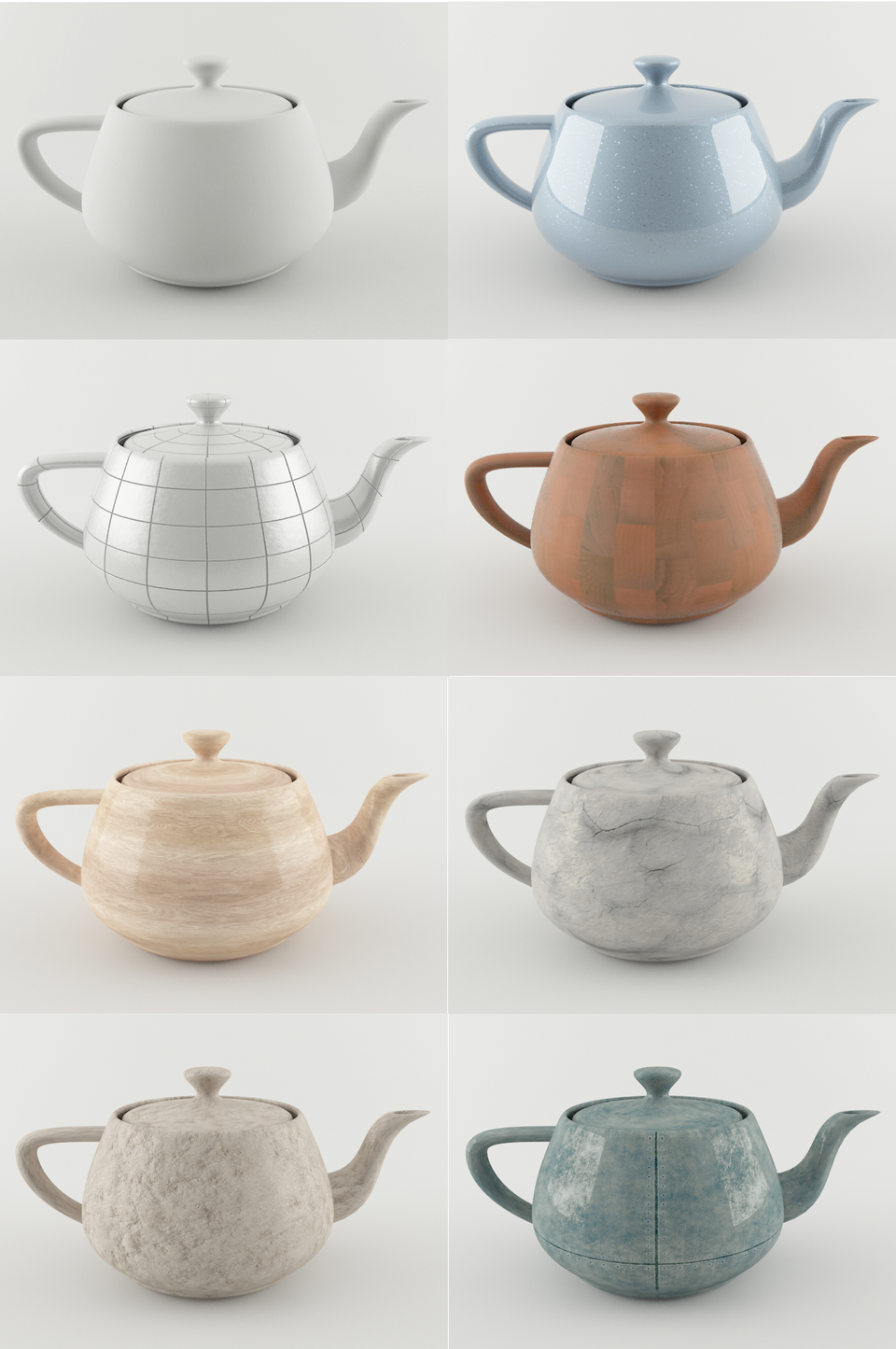 Assorted teapots and tea sets illustrating material and design differences