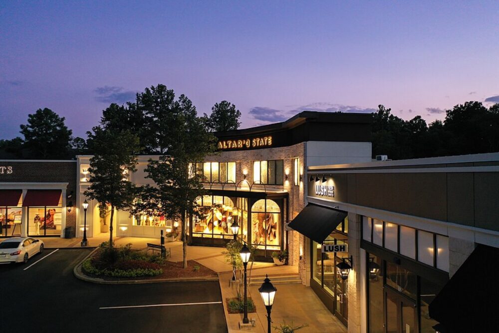 Retail storefront at sunset representing different shopping channels