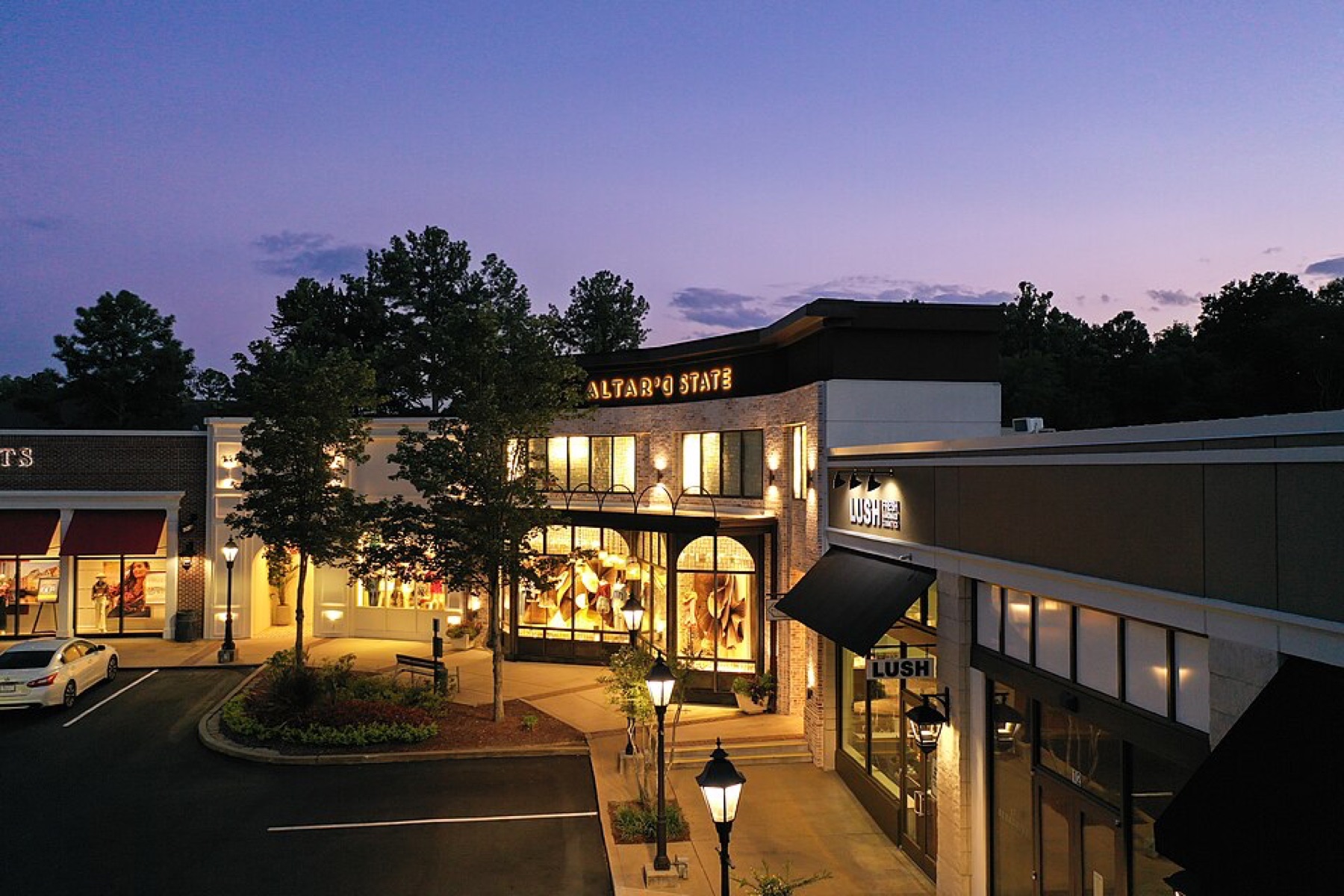 Retail storefront at sunset representing different shopping channels