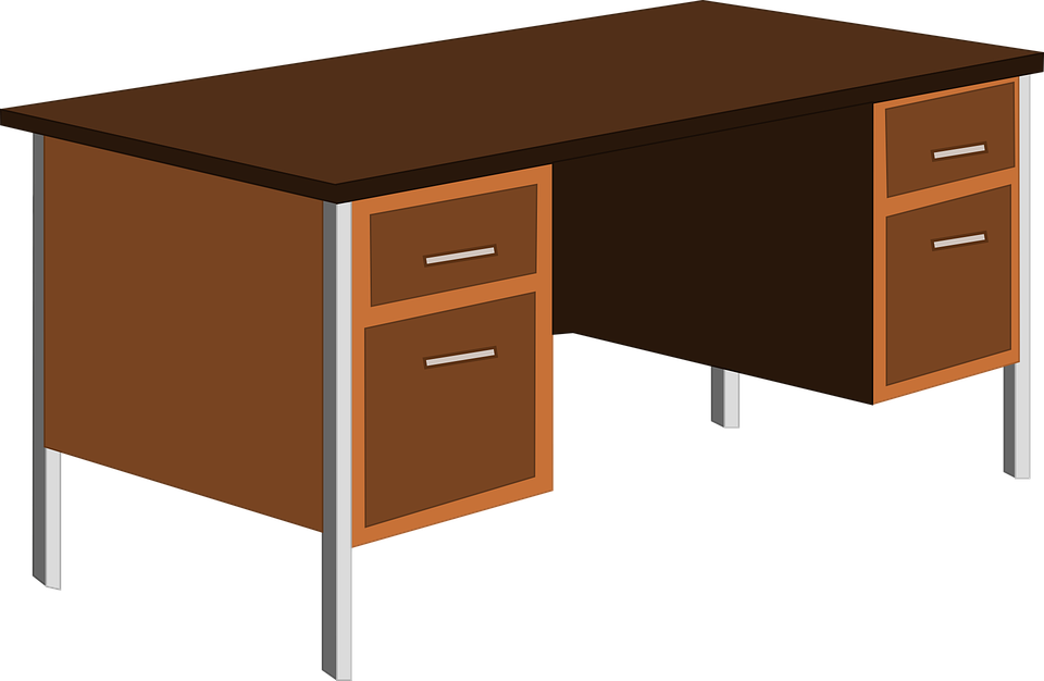 Desk, office table and cupboard illustration