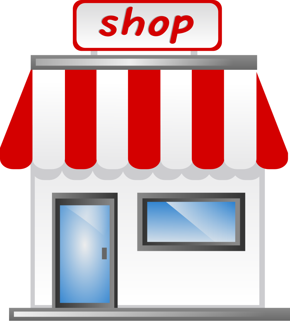 Illustration of a small shop front representing curated boutique inventory and visuals