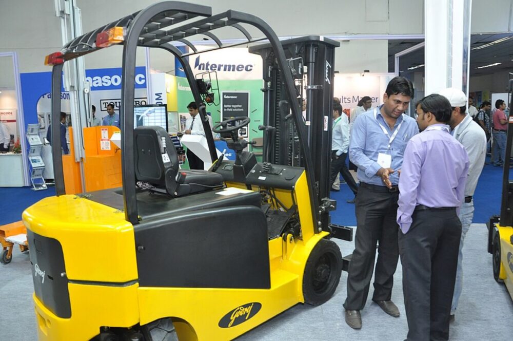 Forklifts and material handling equipment outdoors