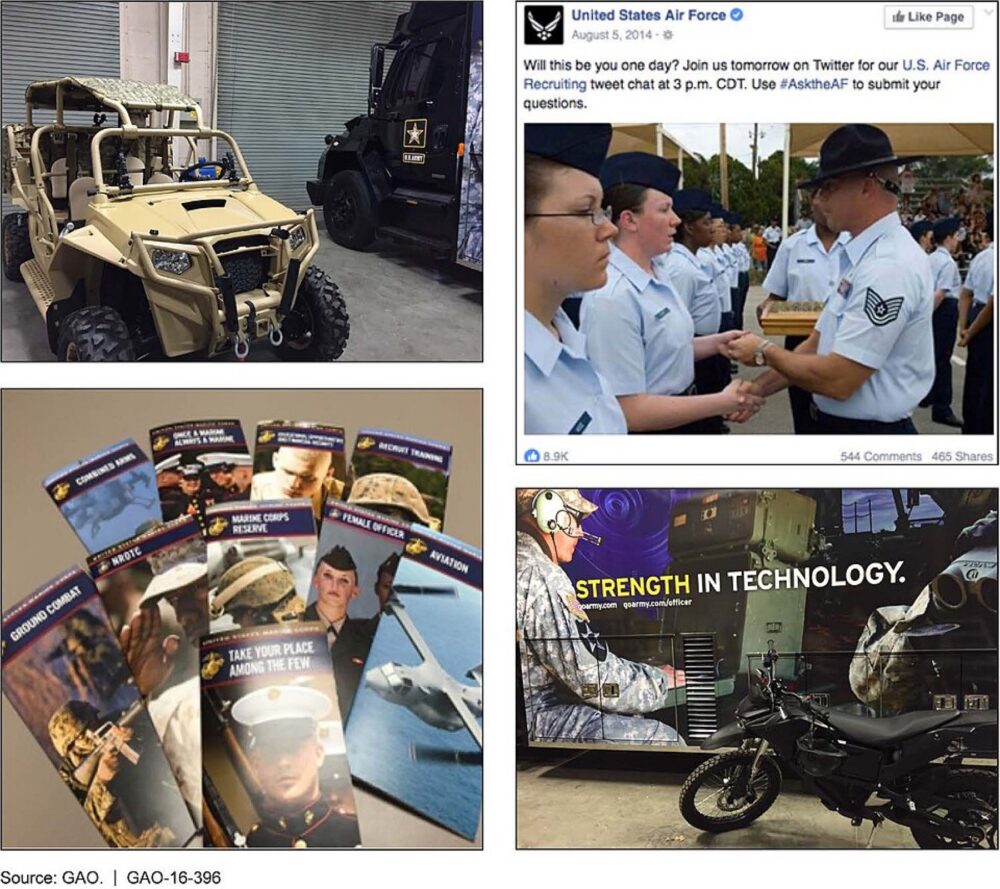 Collage-style social media advertisement including people with equipment
