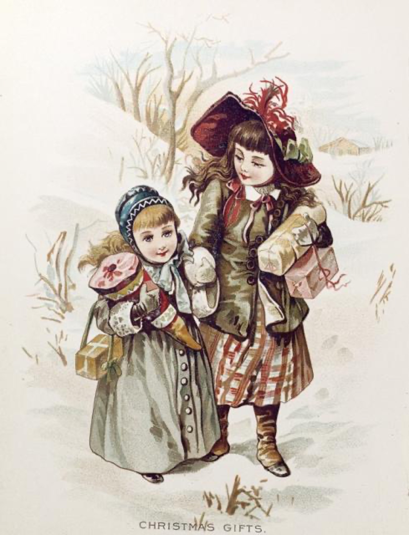 Illustration of people exchanging wrapped gifts in an office setting