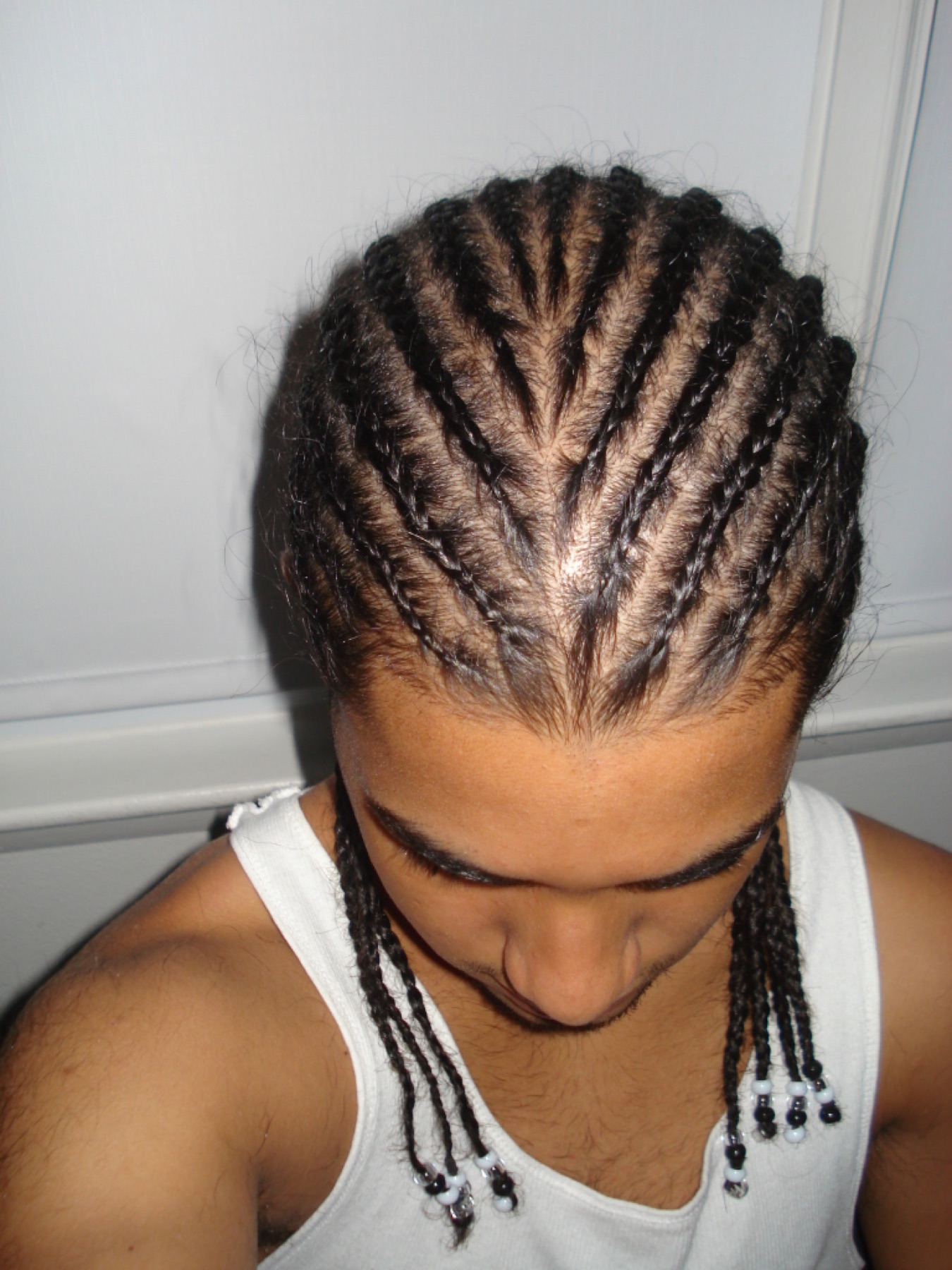 Close-up of neat braids in long hair