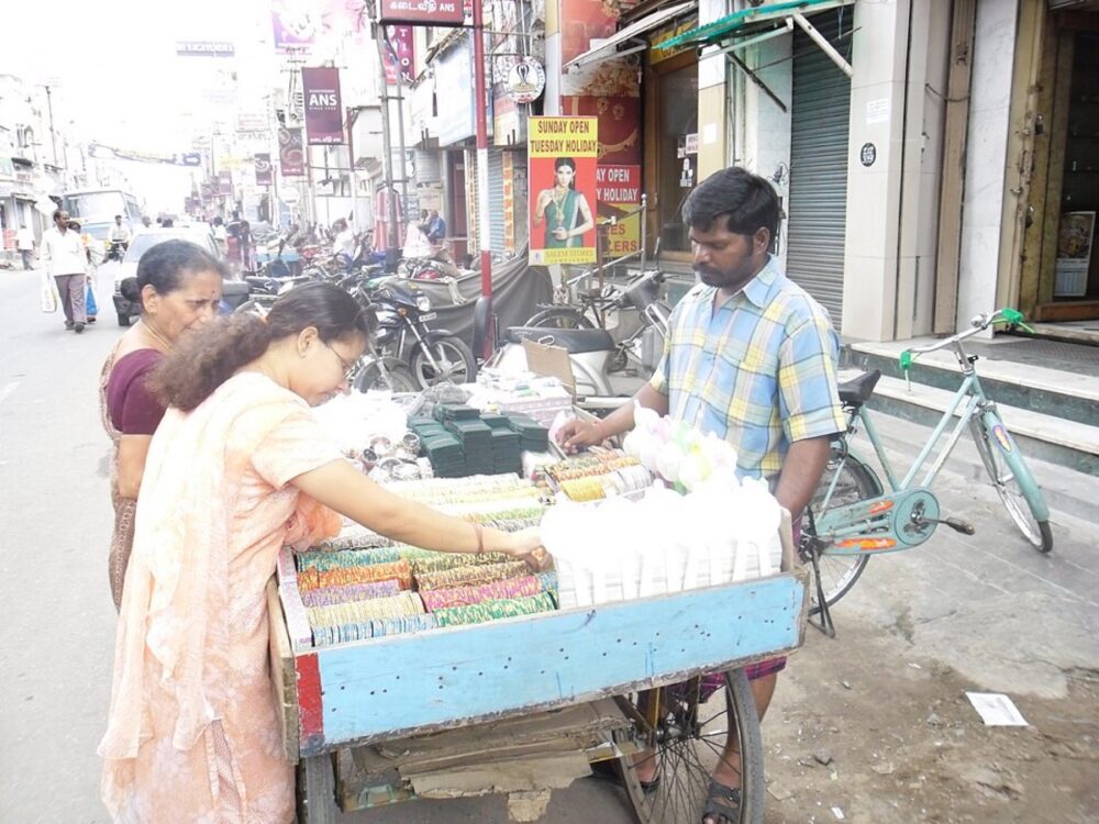 Display of bangles in a shop, illustrating wholesale bracelet sourcing