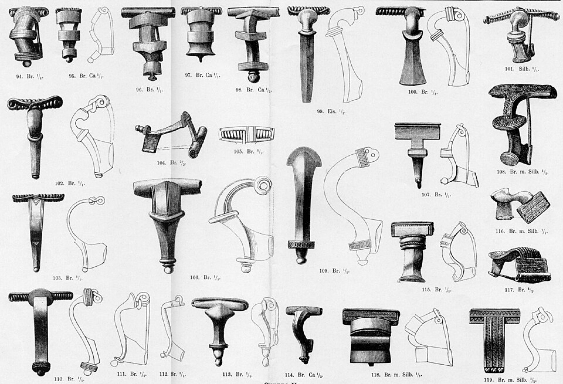 Illustration of assorted brooch designs