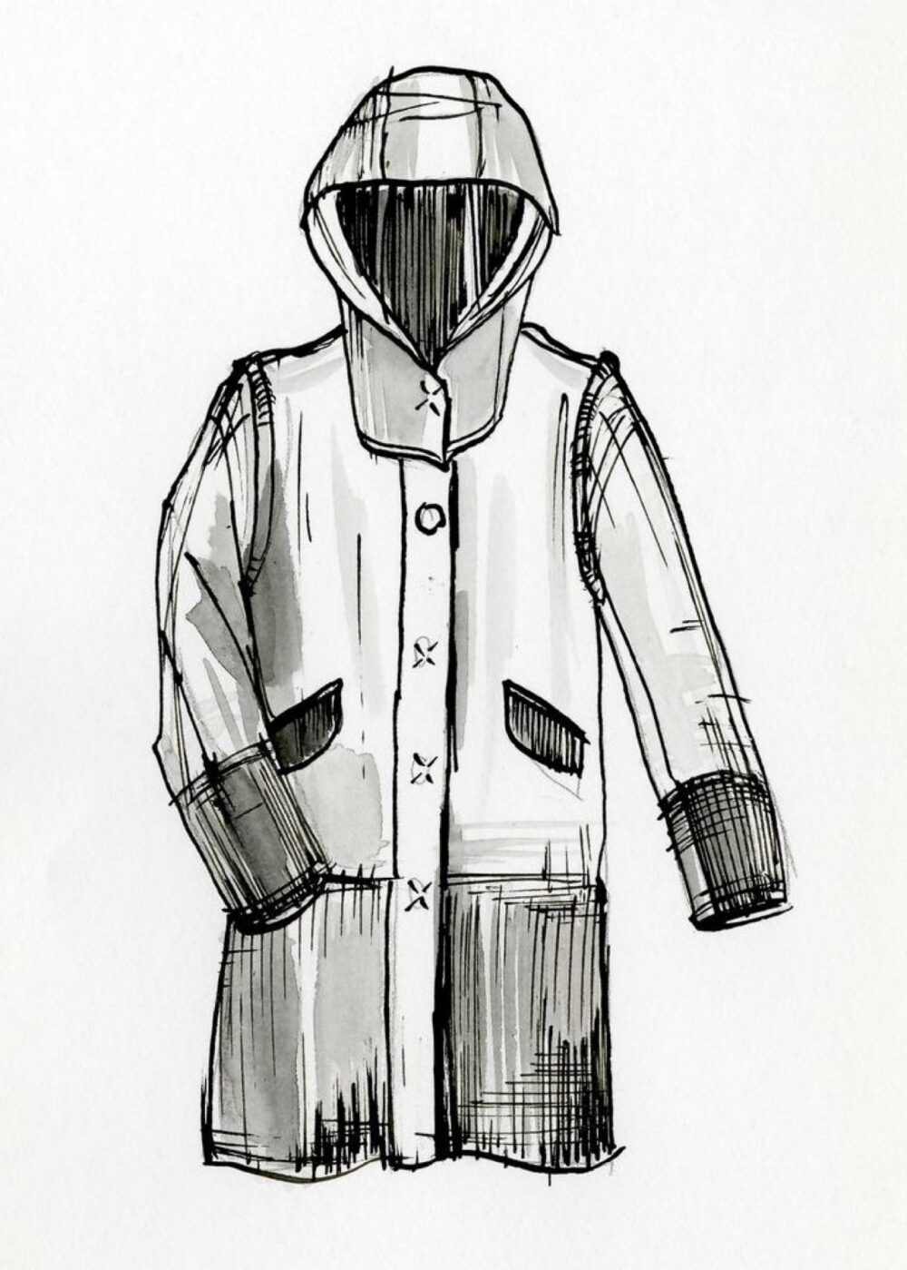 Illustration of a raincoat, representing different rainwear styles suppliers may offer