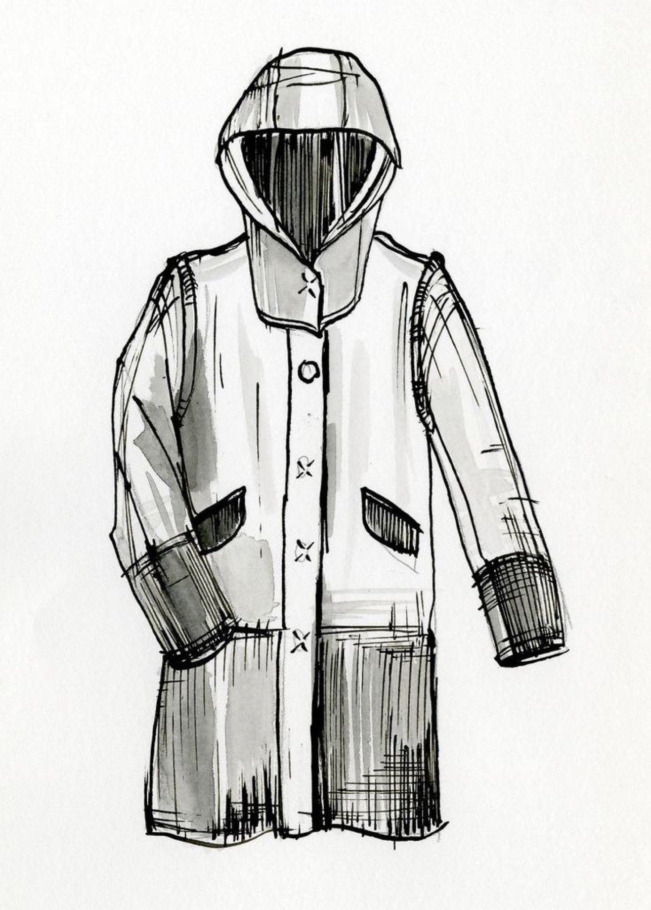 Illustration of a raincoat, representing different rainwear styles suppliers may offer