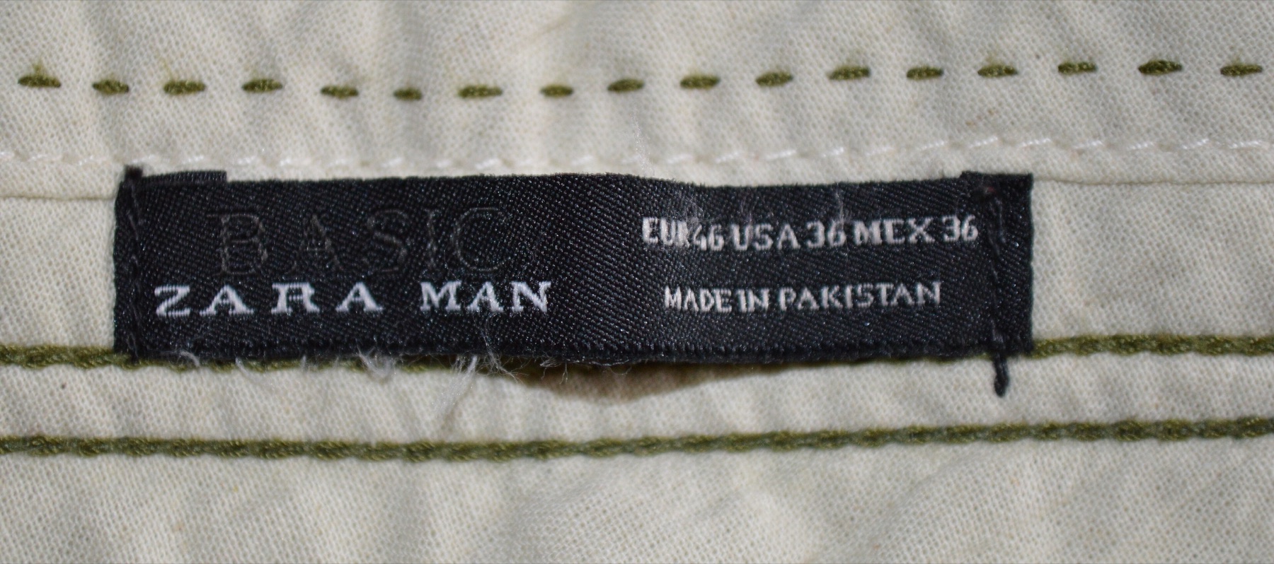 Zara menswear label close-up