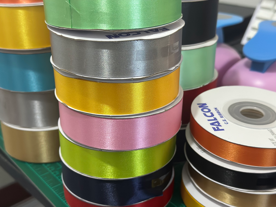 Colorful satin ribbons bundled together