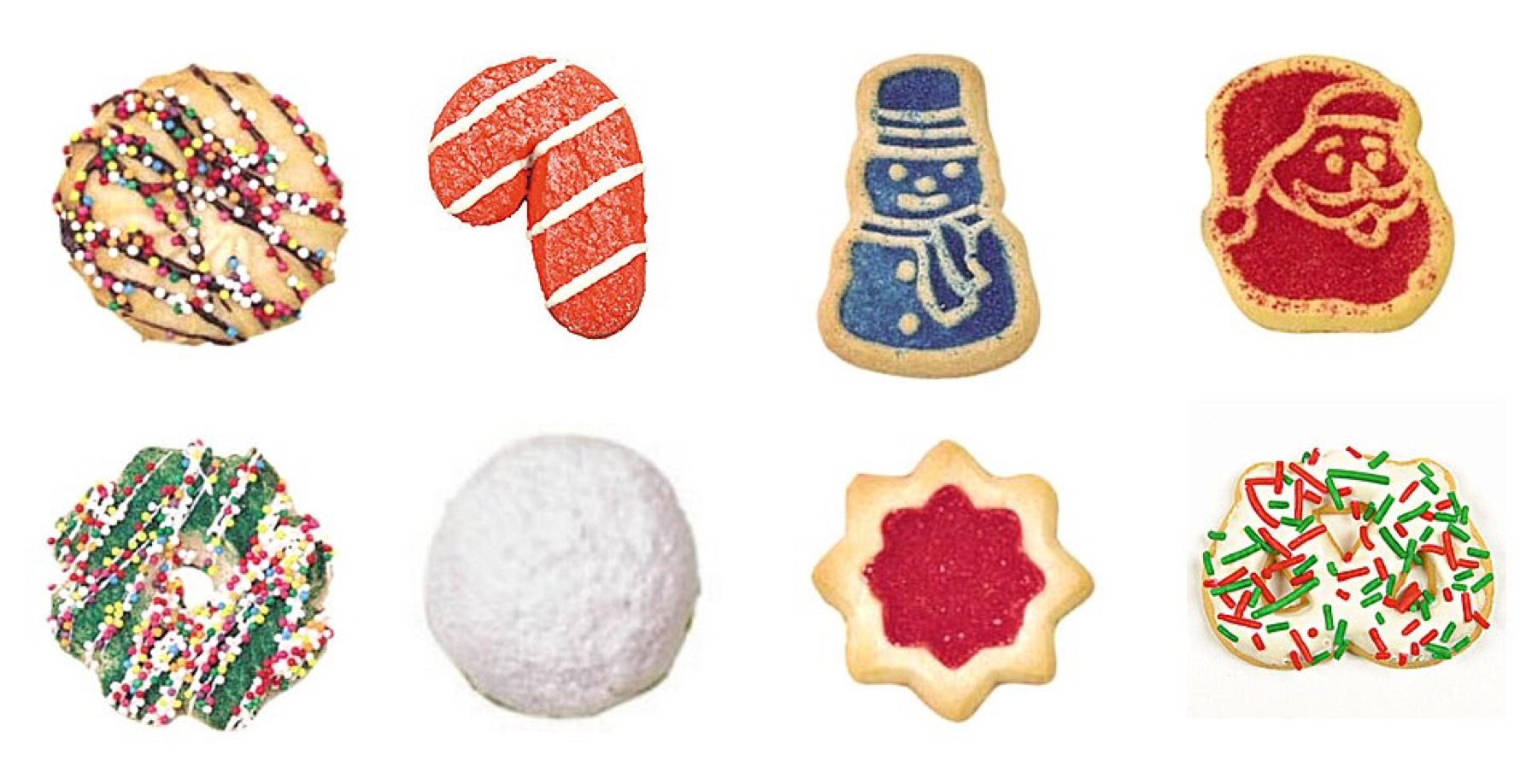 Assorted iced Christmas cookies on a platter, showing the kind of products that need decorative tins and boxes.