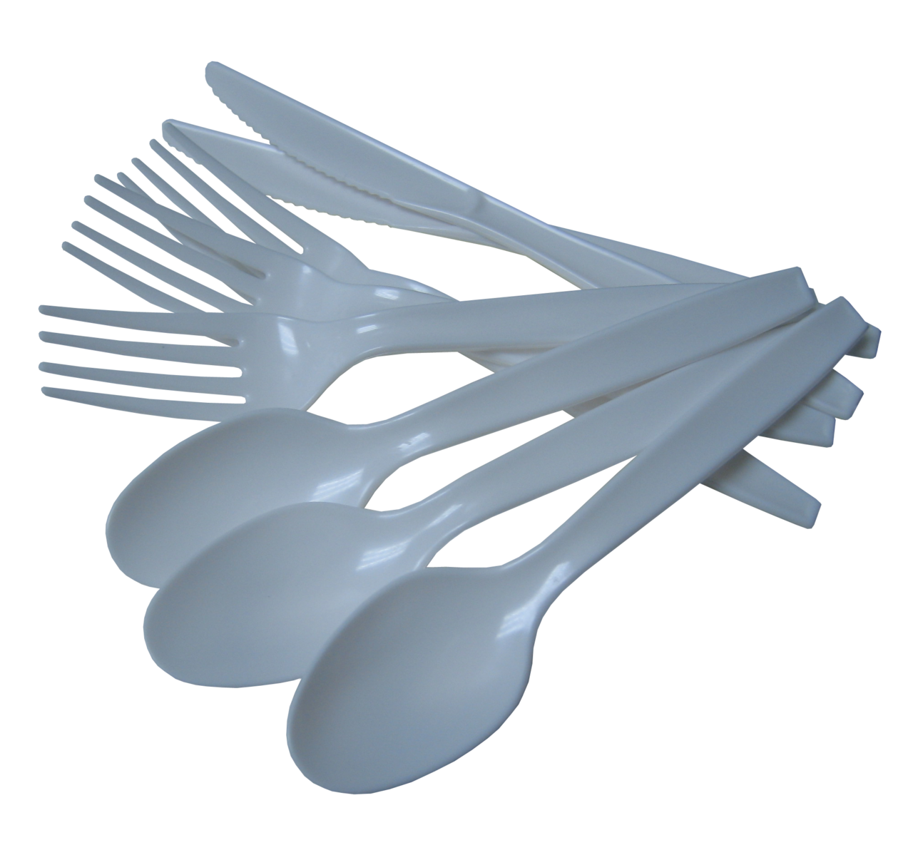 Assorted disposable plastic cutlery showing different fork styles and weights