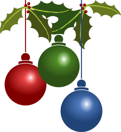 Red and gold Christmas ornaments with lights, representing seasonal sticker buying