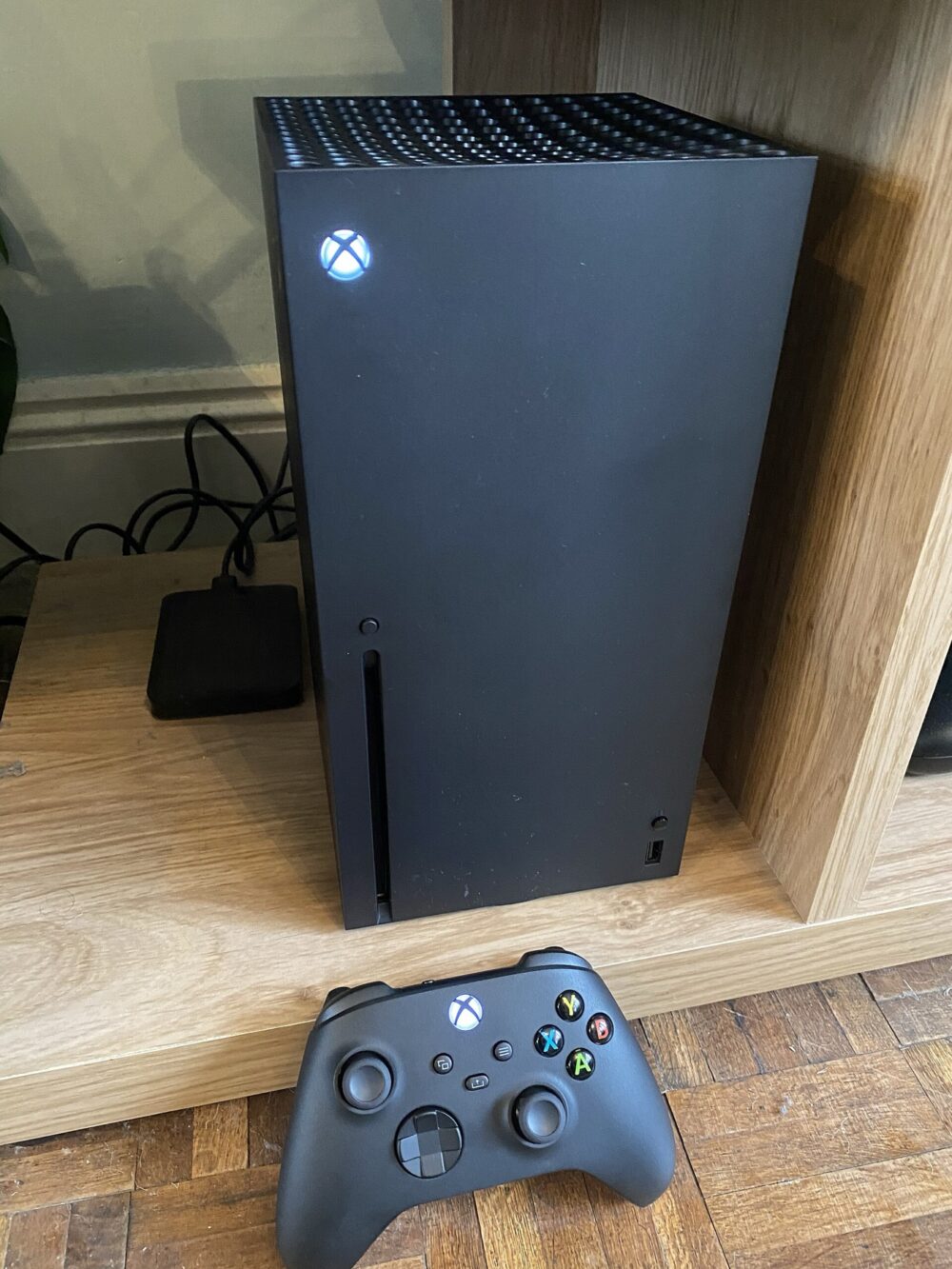 Xbox Series X console standing vertically