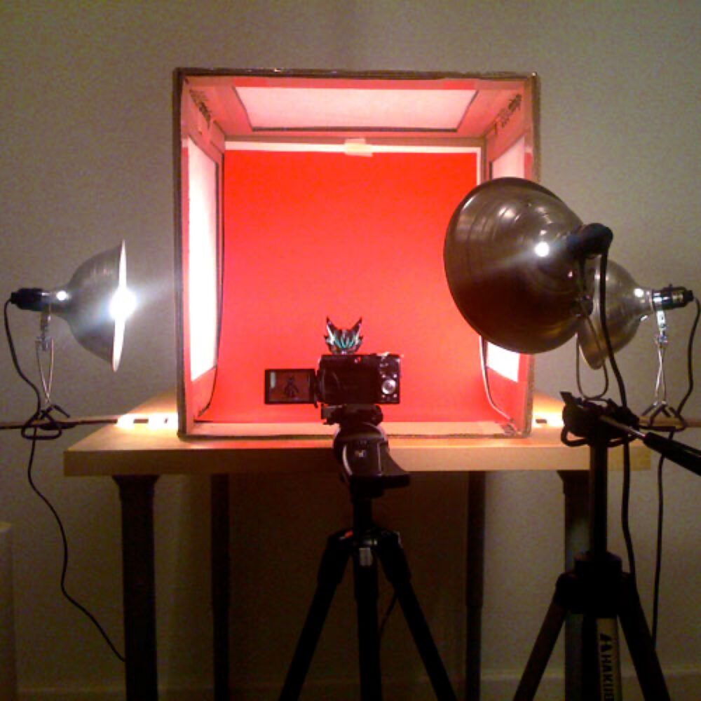 Homemade product-photography light box with three clip lights