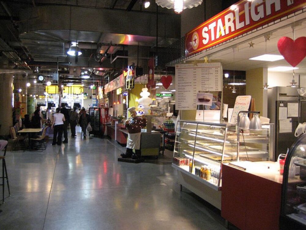 Interior of a global market with stalls, illustrating diverse retail channels
