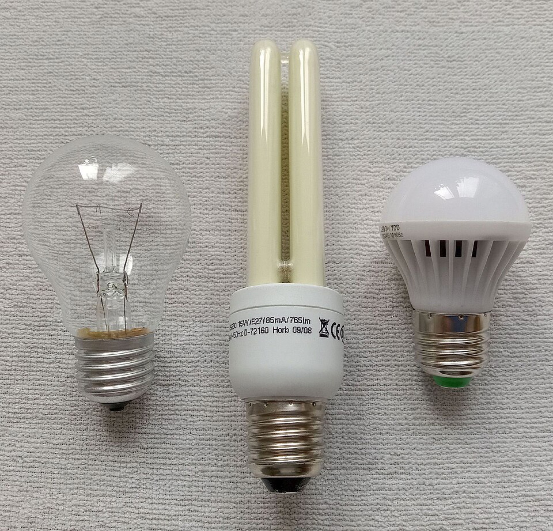Assorted light bulbs illustrating different shapes and bases