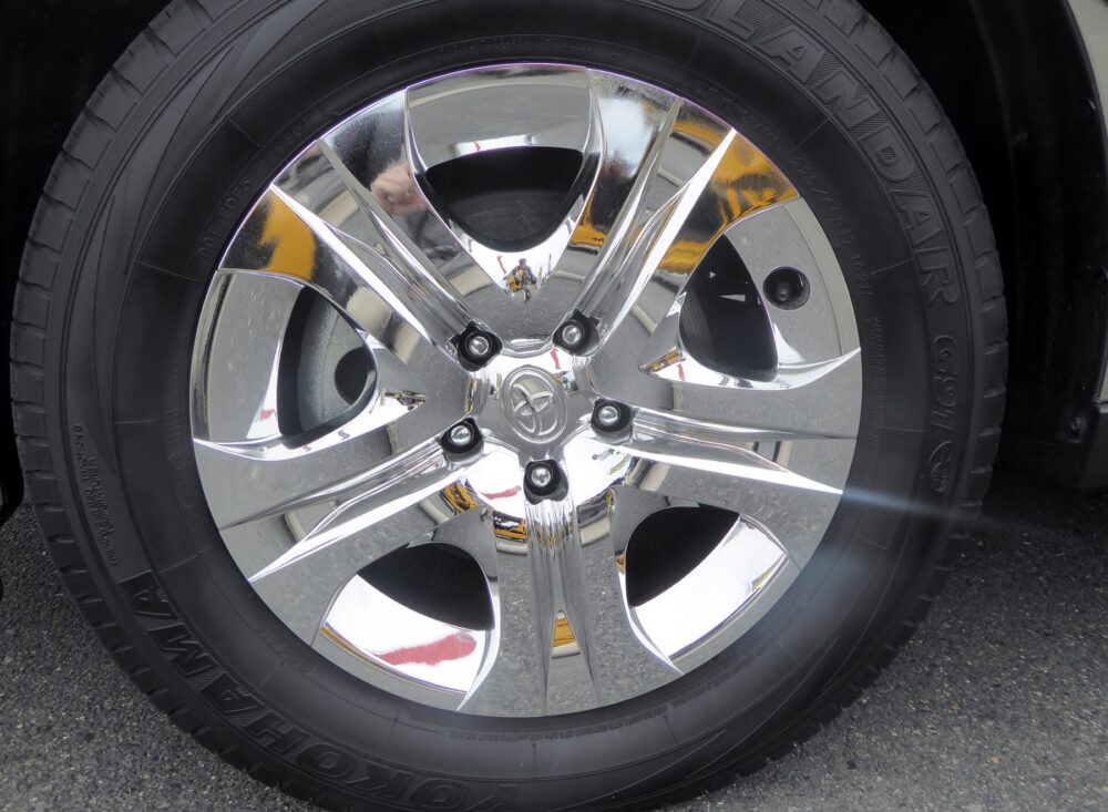 Close-up of a Toyota alloy wheel showing the center cap area