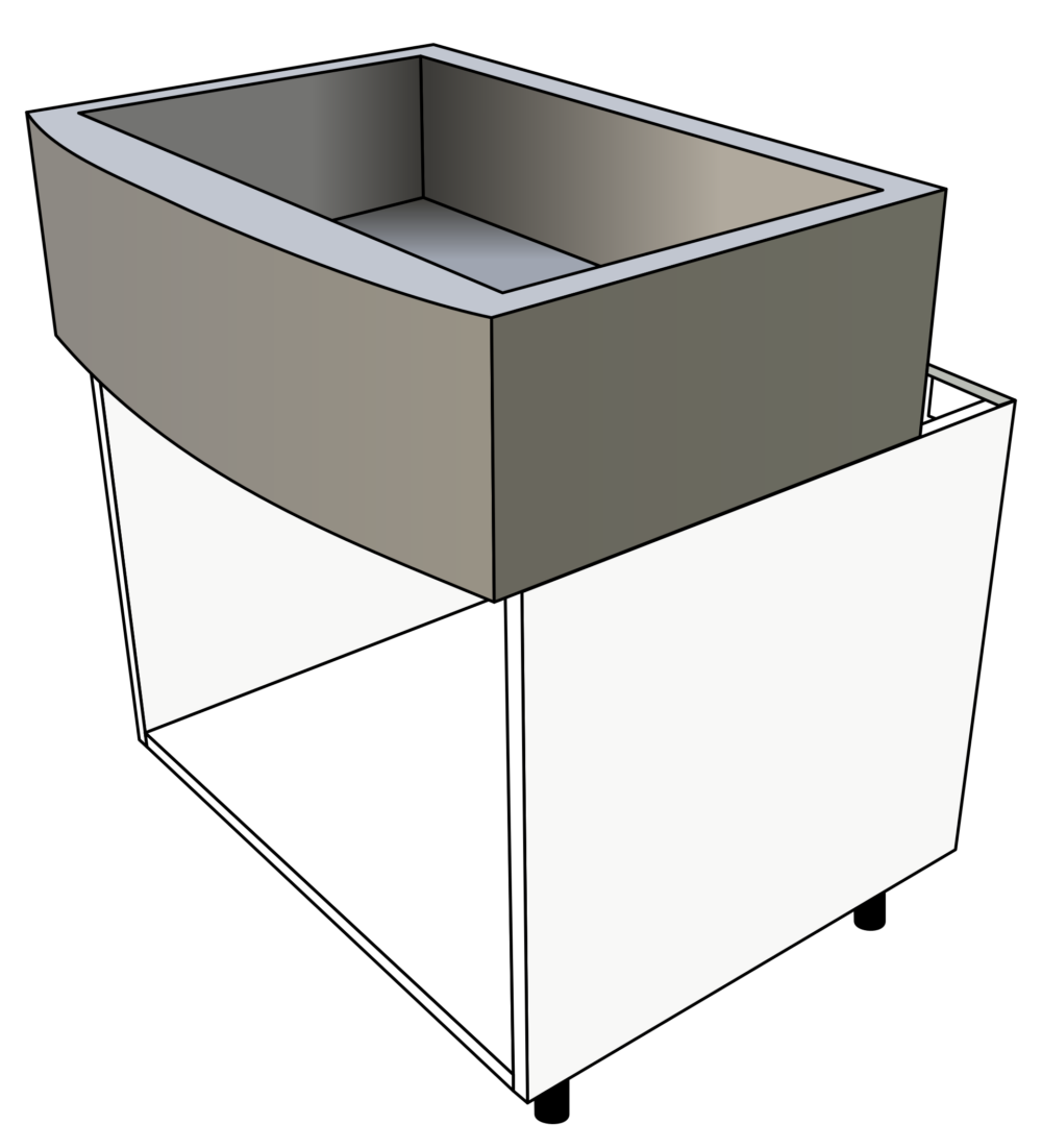 Line drawing of a kitchen sink showing width, front-to-back depth, and bowl depth dimensions