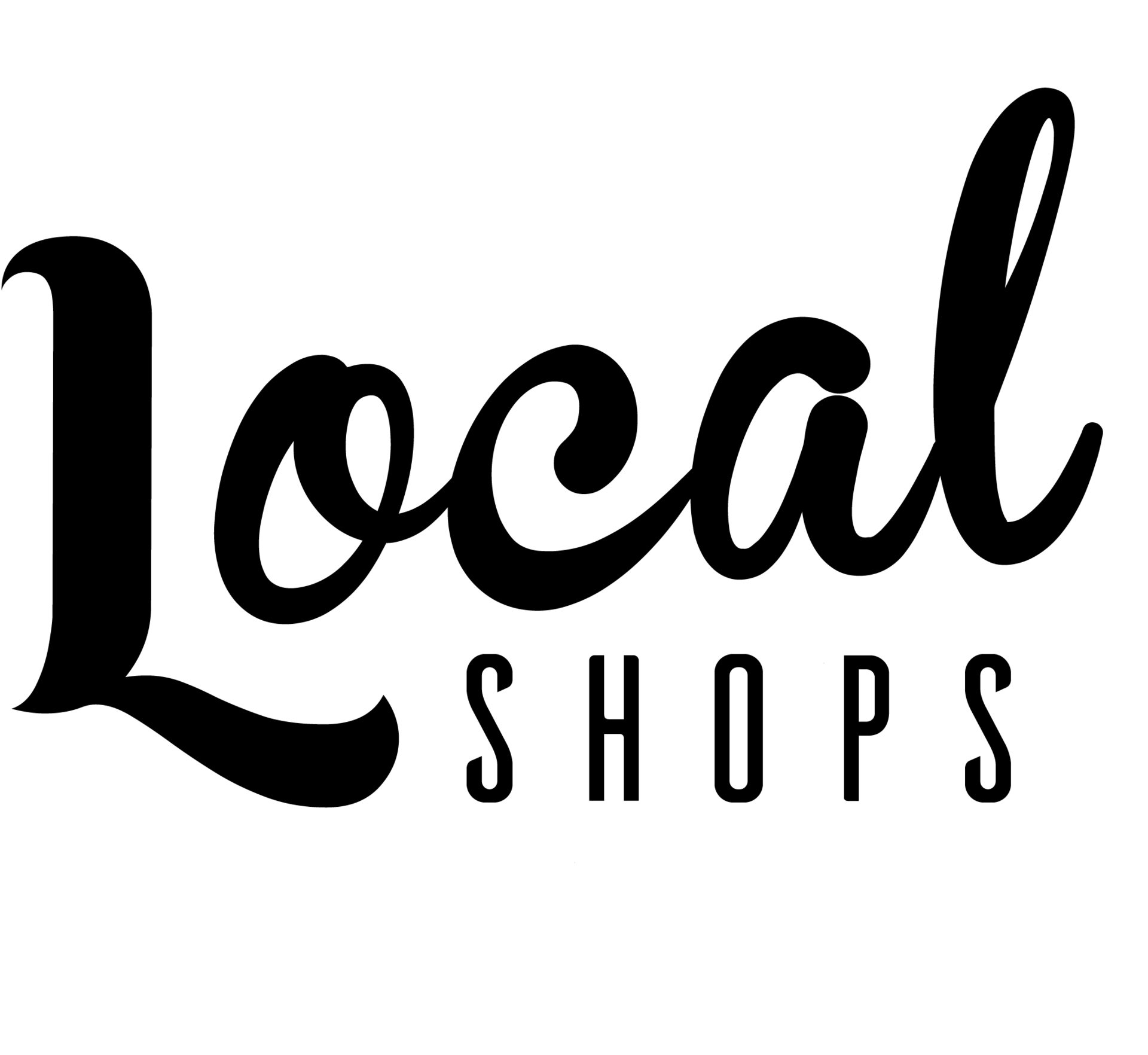 Illustration of multiple local shops connected through an online marketplace interface
