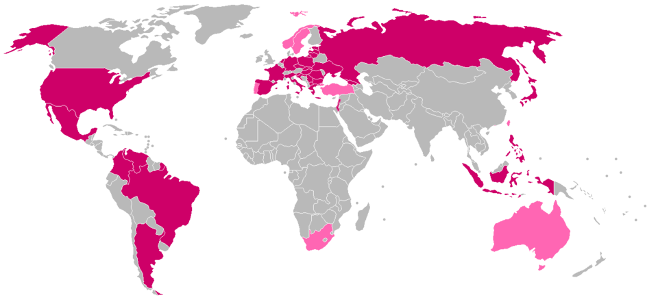 Map illustrating the international reach of the Playboy brand