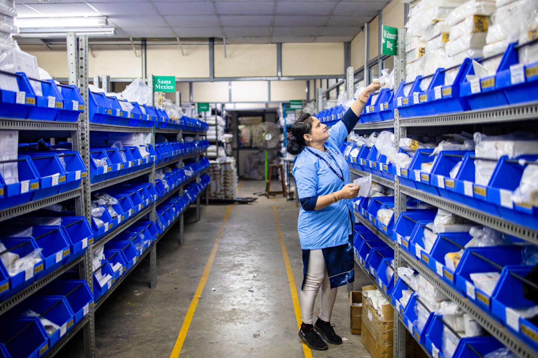 Warehouse shelves with organized inventory representing wholesale suppliers
