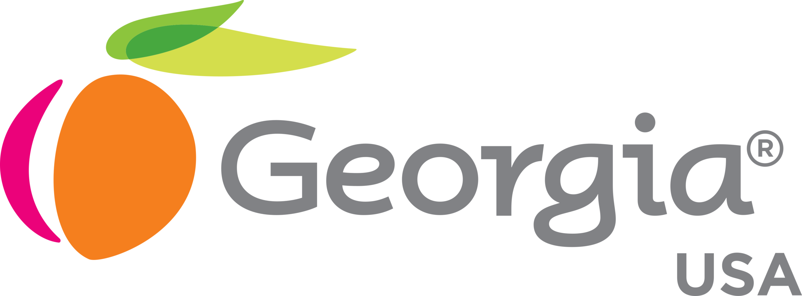 Georgia peach logo stylized graphic representing the US state, helping illustrate the Georgia vs Georgian distinction