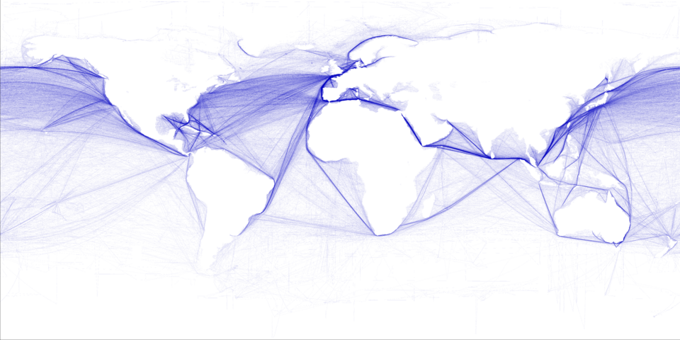 Global shipping routes illustrating cross-border supply chains