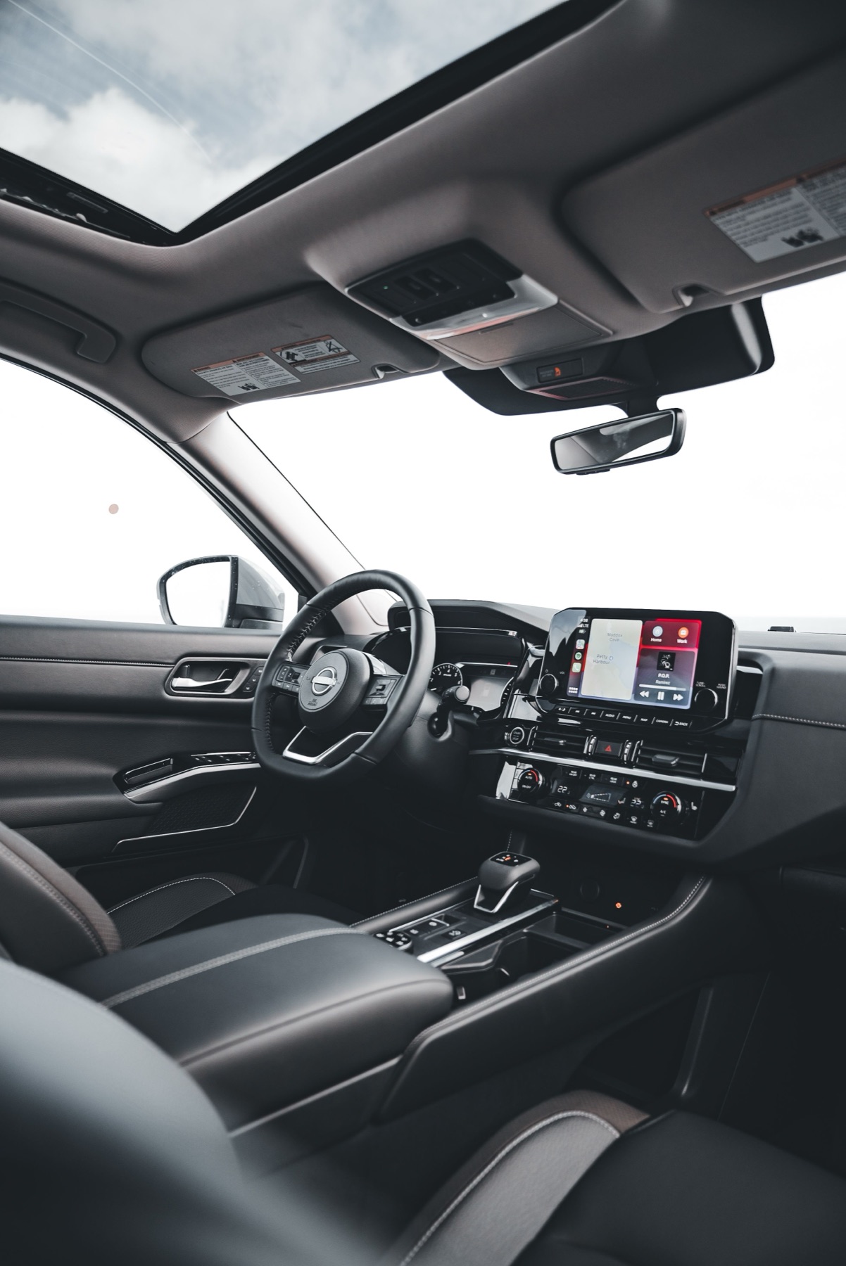 Car interior suggesting leather seat upgrade concept