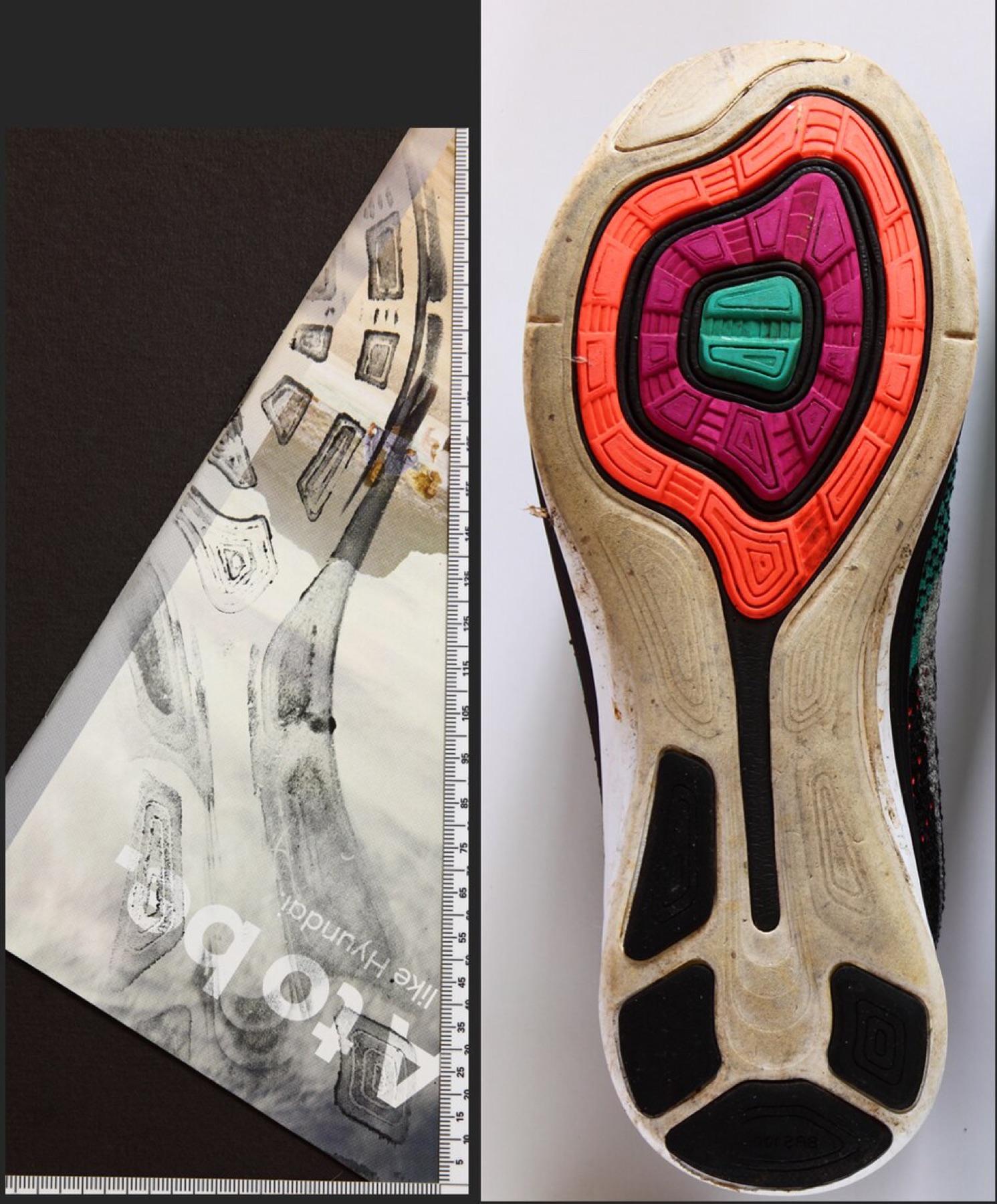 Different shoe outsole impressions illustrating why footwear construction must be matched before comparison