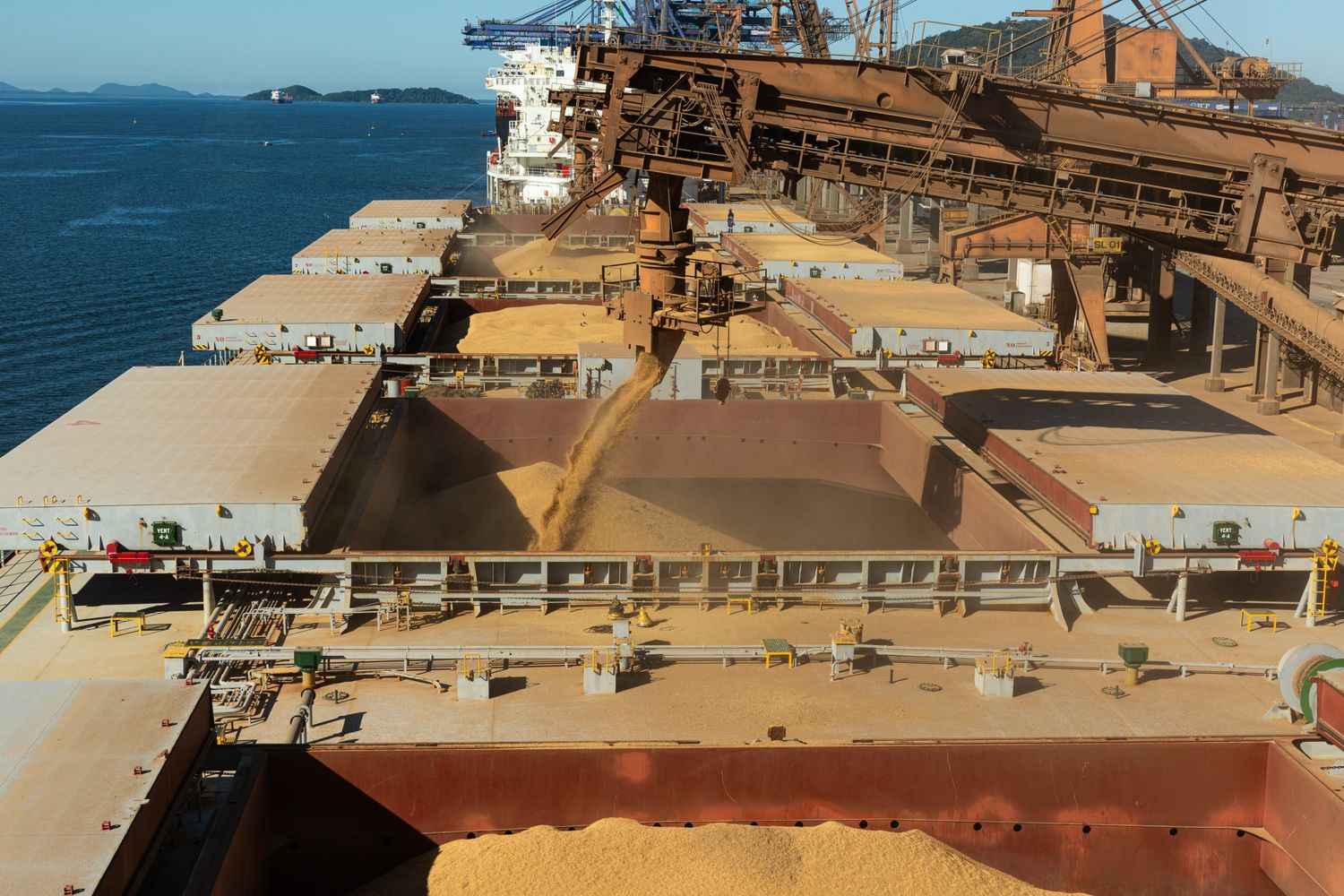 Cargo ship loaded with containers at sea