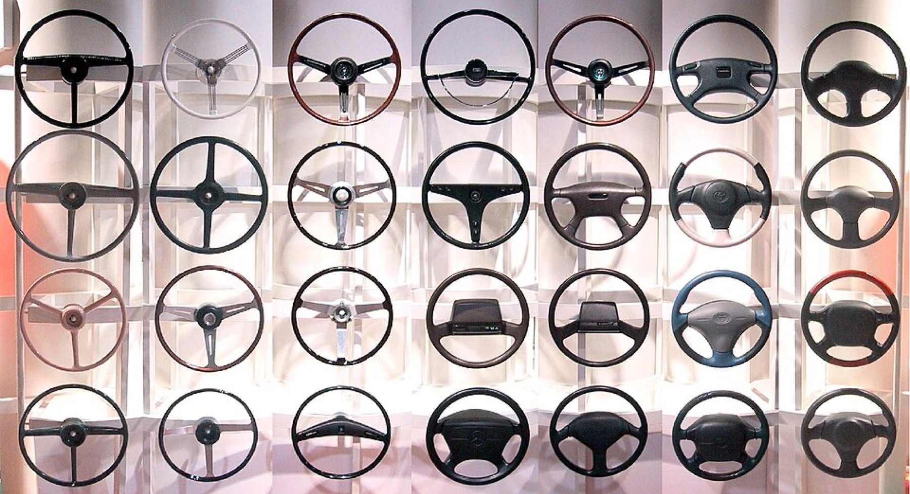 Different steering wheels from various periods