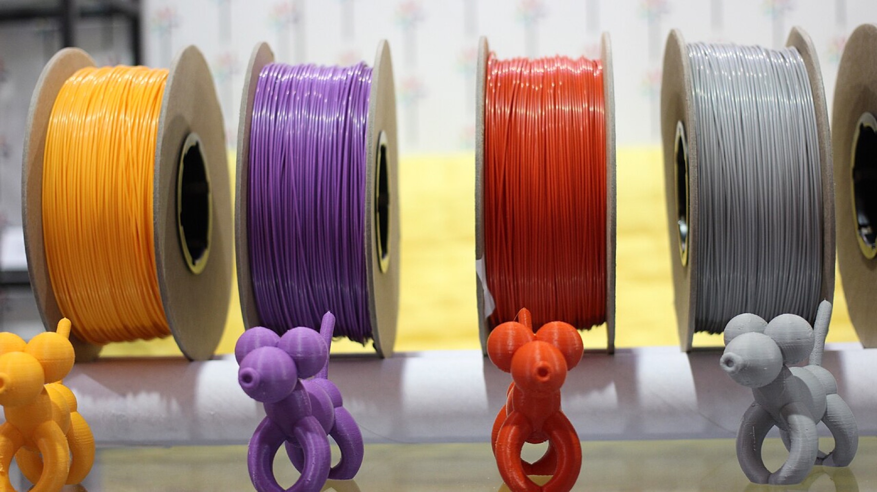 Close-up of different 3D printing materials arranged together