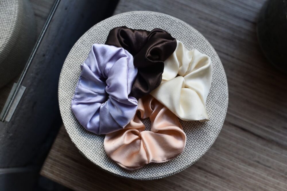 Online sourcing scene illustrating custom and wholesale scrunchies