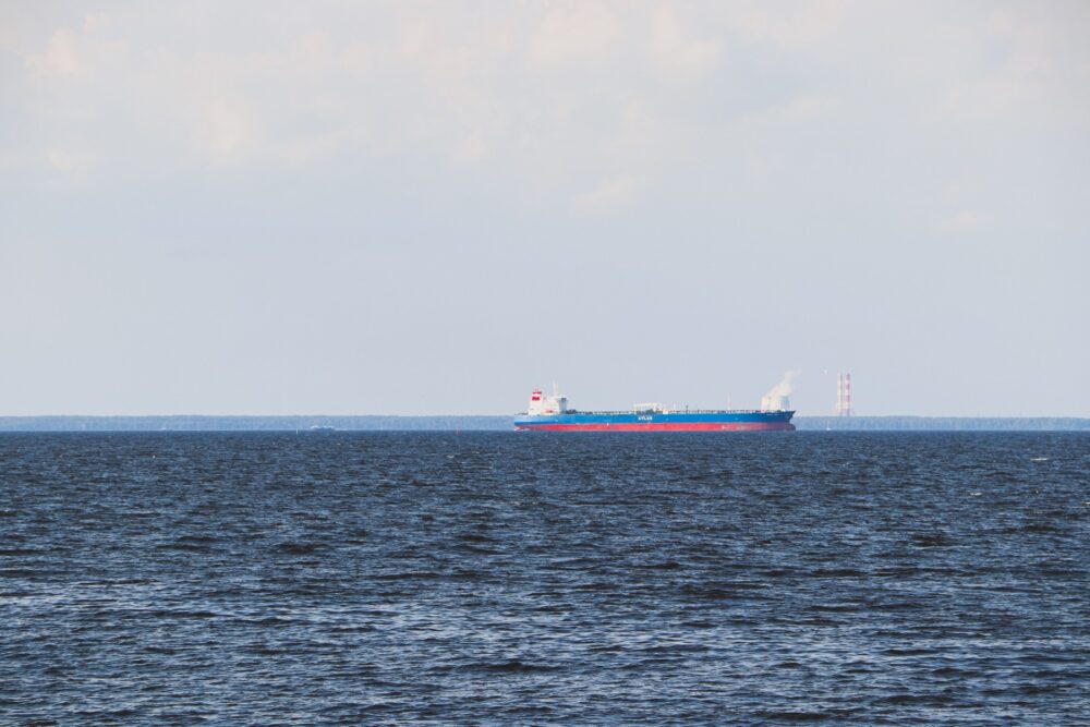 Cargo ship carrying wholesale goods across the ocean