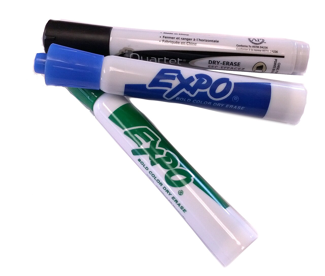 Three whiteboard markers shown together for accessory and storage comparison.