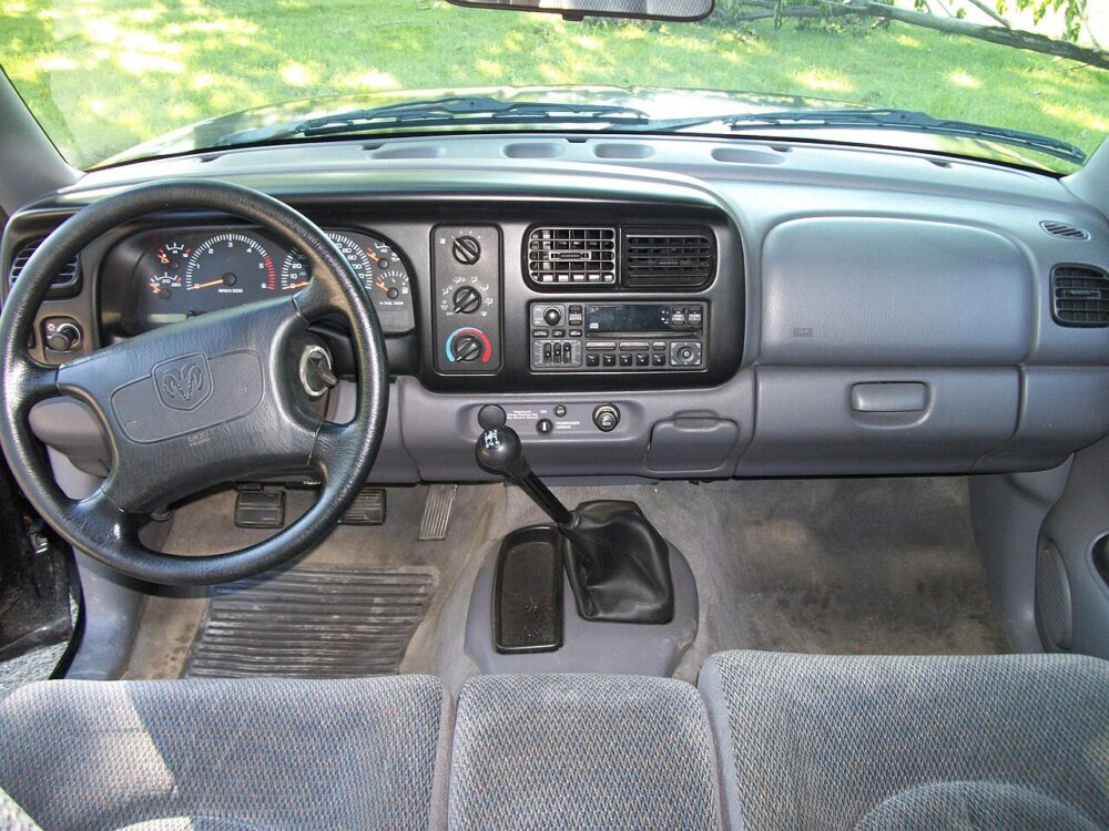 Interior of a second-generation Dodge Dakota viewed from the passenger side